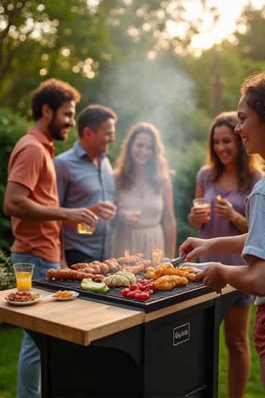 庭でBotan Sparkのグリルを囲む家族